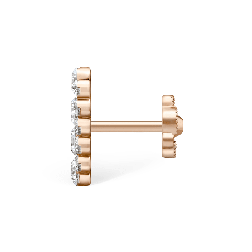 Invisible Set Diamond Apsara Bar Threaded Stud Earring Rose Gold 11mm