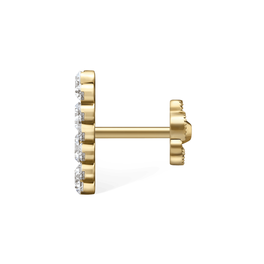 Invisible Set Diamond Apsara Bar Threaded Stud Earring Yellow Gold 11mm