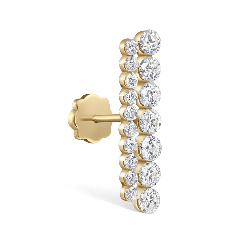 Invisible Set Diamond Apsara Bar Threaded Stud Earring Yellow Gold 18mm