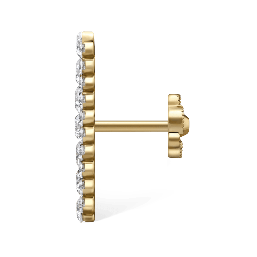 Invisible Set Diamond Apsara Bar Threaded Stud Earring Yellow Gold 18mm