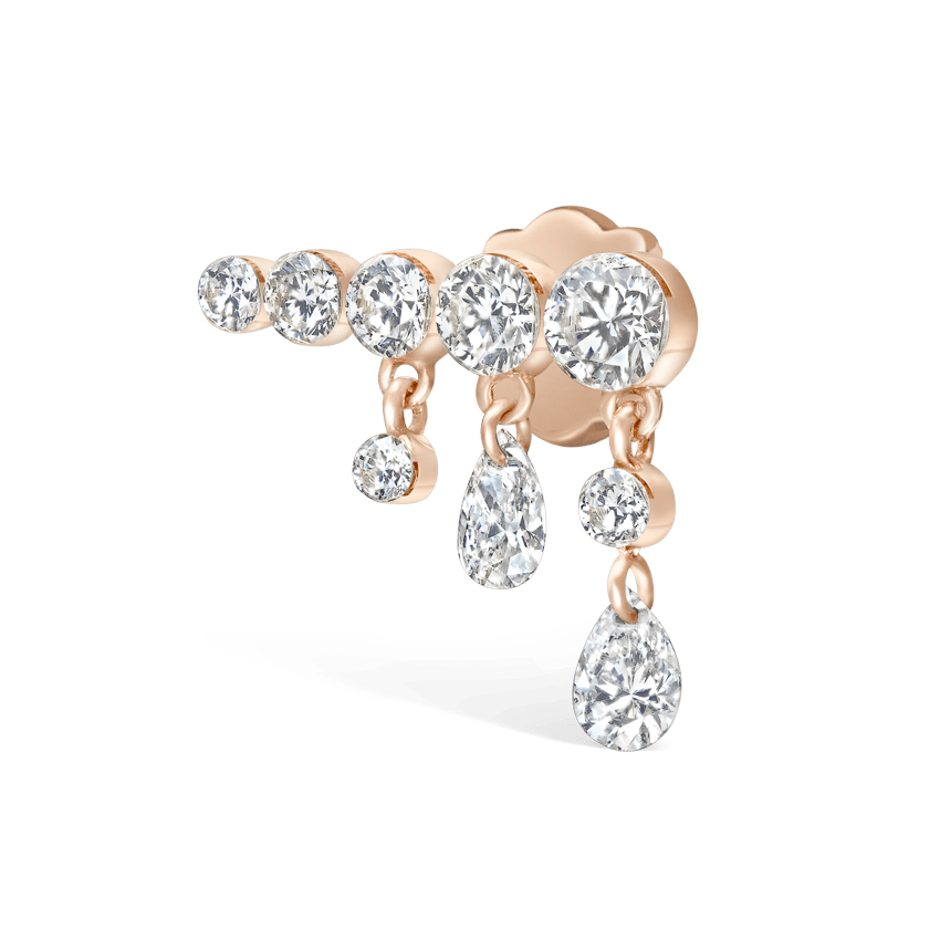 Invisible Set Diamond Crescendo Bar Threaded Stud Earring Rose Gold 11mm Right