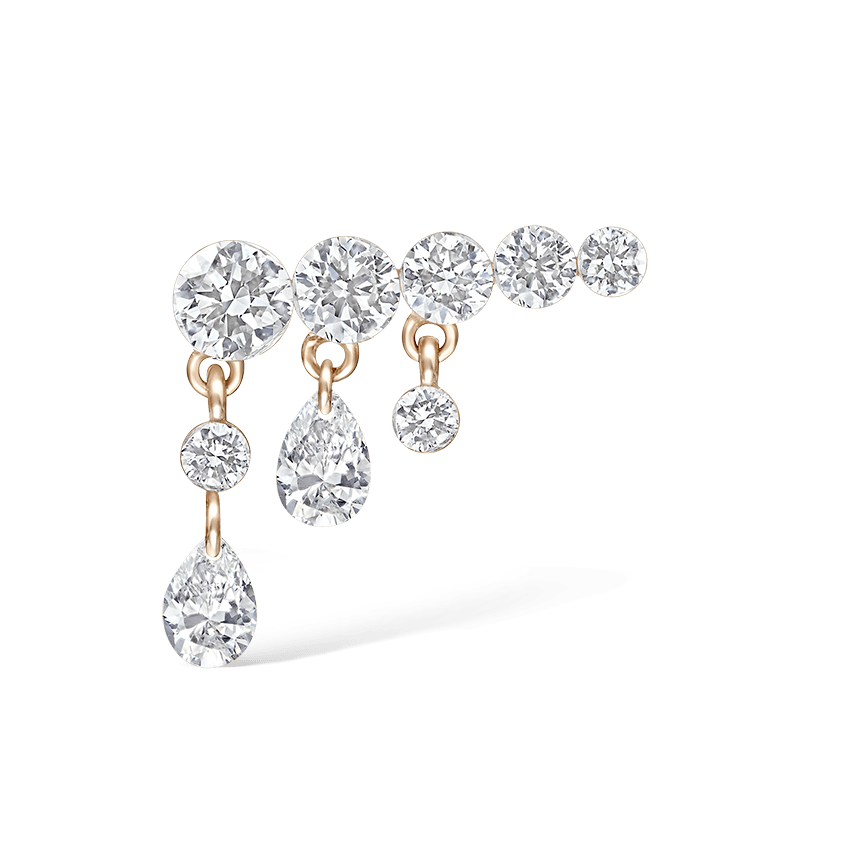 Invisible Set Diamond Crescendo Bar Threaded Stud Earring Rose Gold 11mm Left