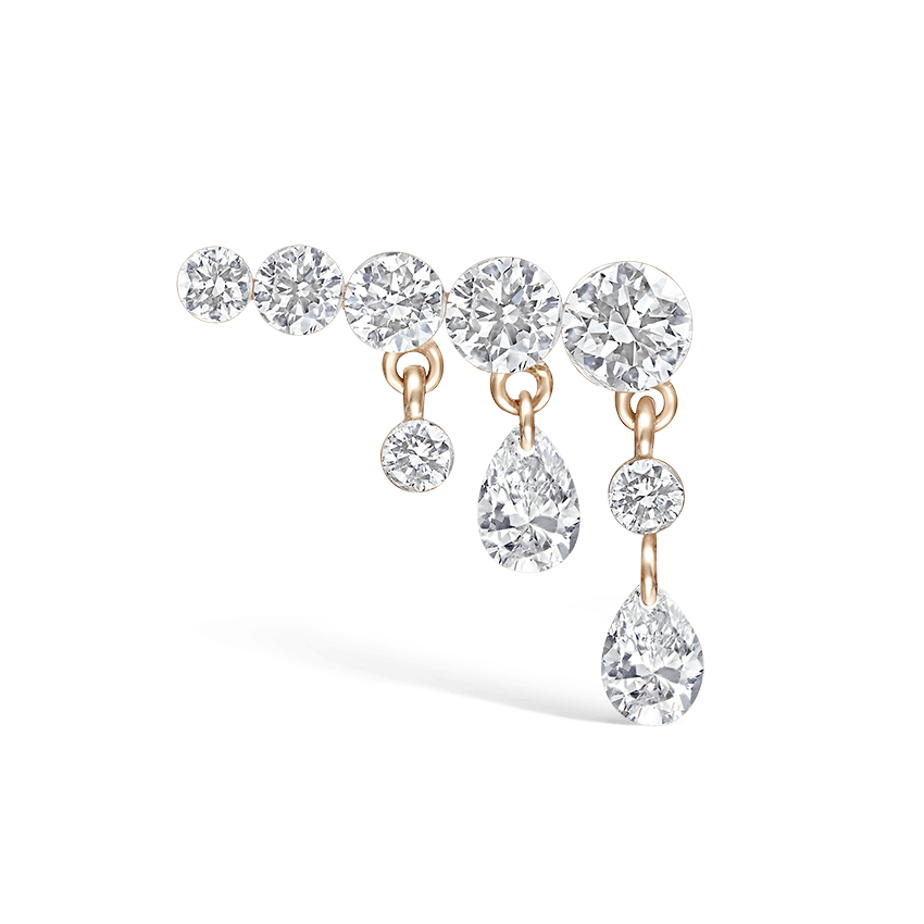 Invisible Set Diamond Crescendo Bar Threaded Stud Earring Rose Gold 11mm Right