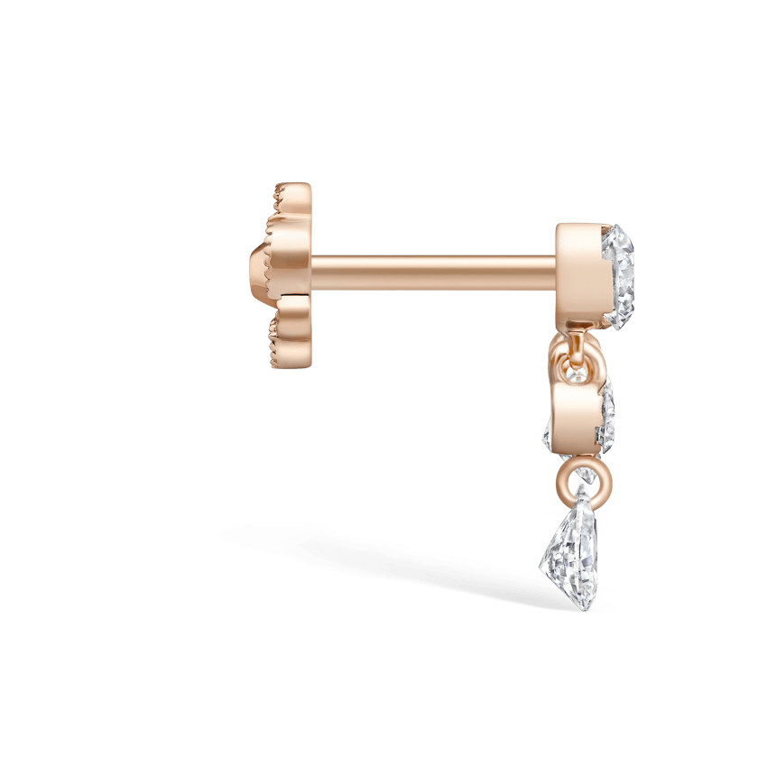 Invisible Set Diamond Crescendo Bar Threaded Stud Earring Rose Gold 11mm Left