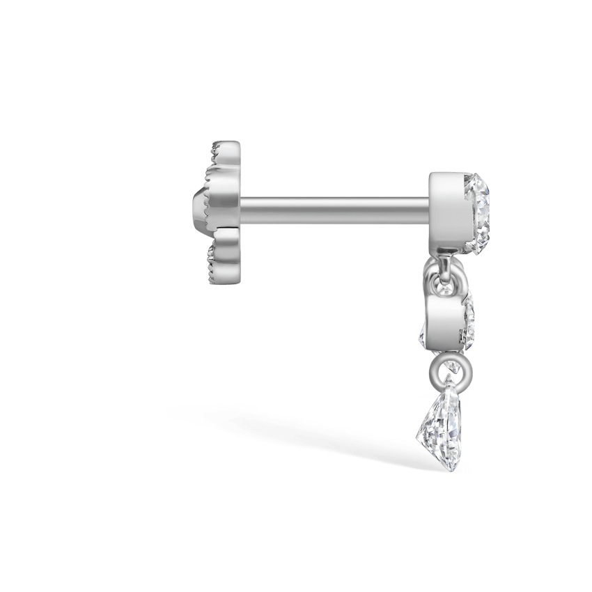 Invisible Set Diamond Crescendo Bar Threaded Stud Earring White Gold 11mm Left