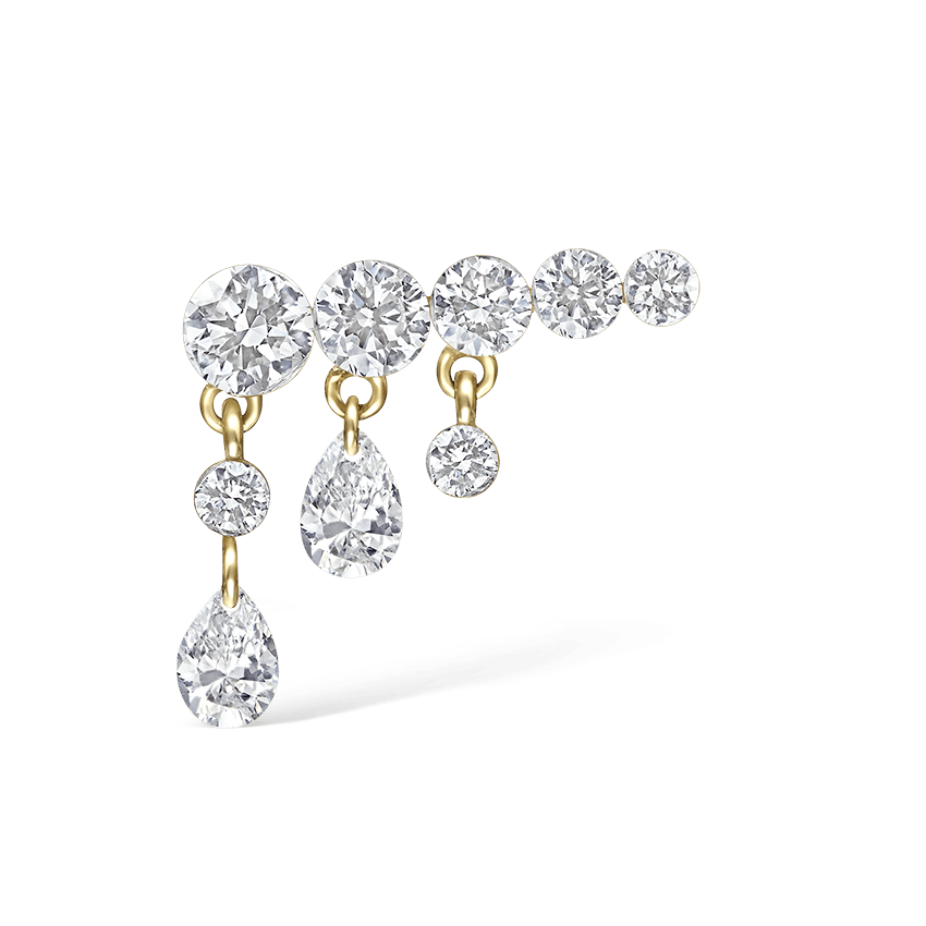 Invisible Set Diamond Crescendo Bar Threaded Stud Earring Yellow Gold 11mm Left