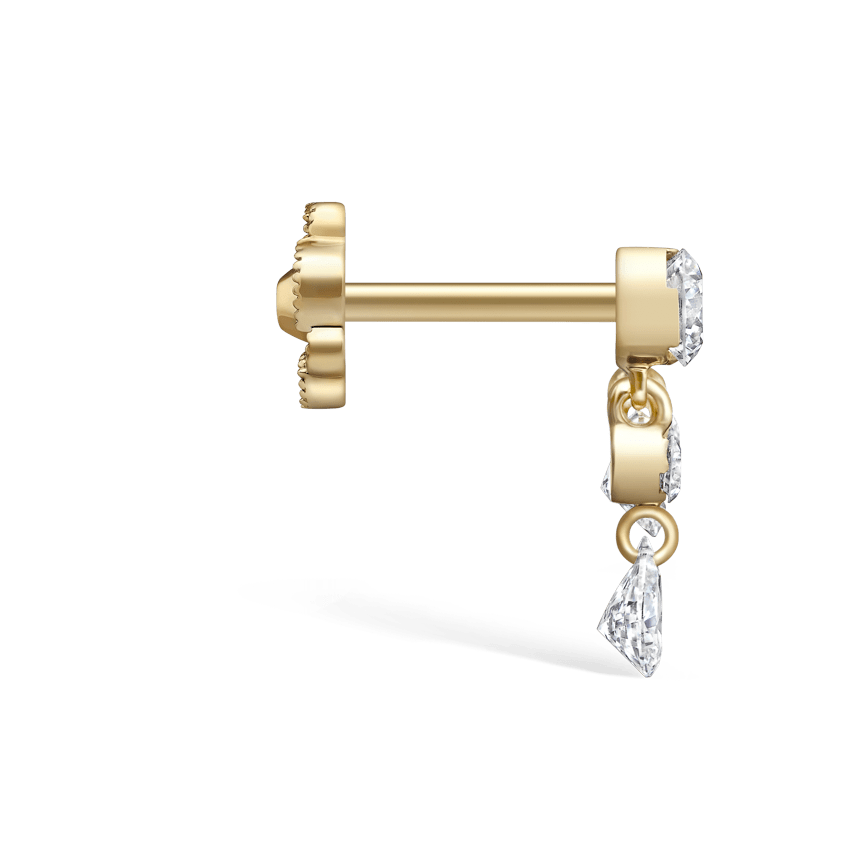 Invisible Set Diamond Crescendo Bar Threaded Stud Earring Yellow Gold 11mm Left