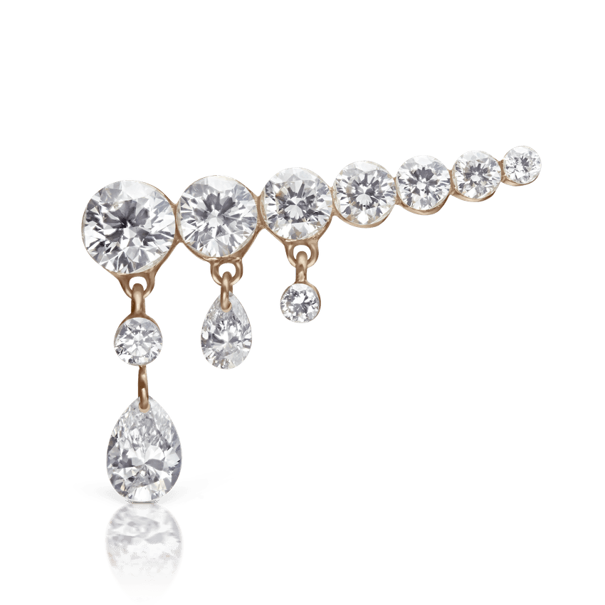 Invisible Set Diamond Crescendo Bar Threaded Stud Earring Rose Gold 18mm Left