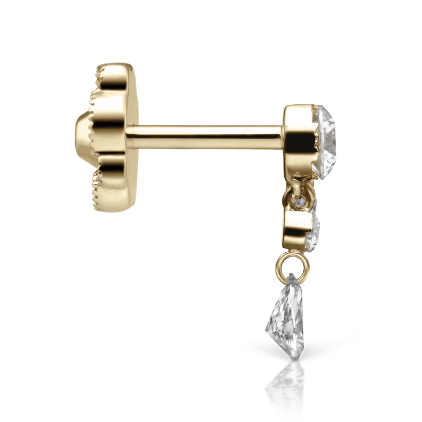 Invisible Set Diamond Crescendo Bar Threaded Stud Earring Yellow Gold 18mm Left