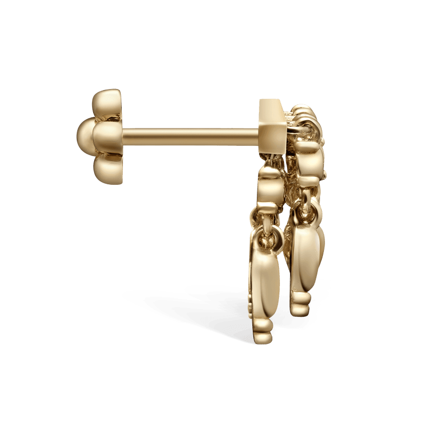 Tassel Bar Threaded Stud Earring Yellow Gold 11mm Left