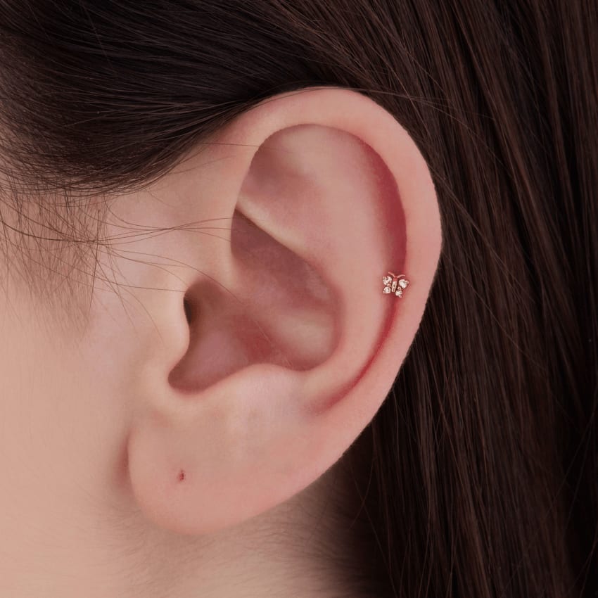 Diamond Butterfly Threaded Stud Earring Rose Gold 4mm