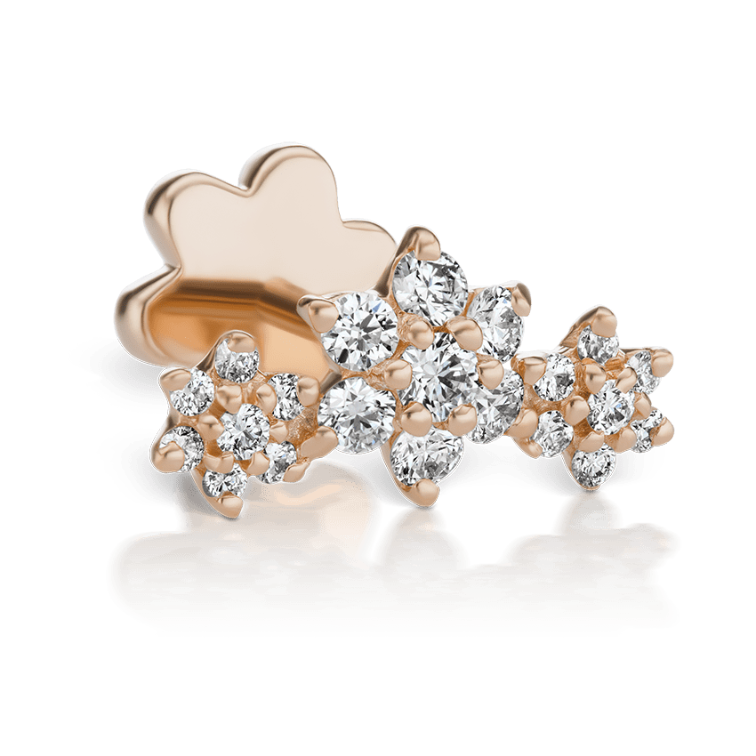 Three Flower Garland Diamond Threaded Stud Earring Rose Gold