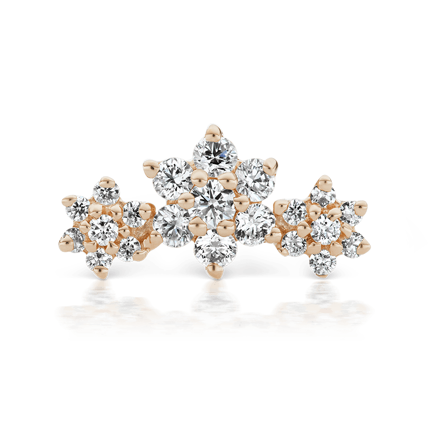 Three Flower Garland Diamond Threaded Stud Earring Rose Gold