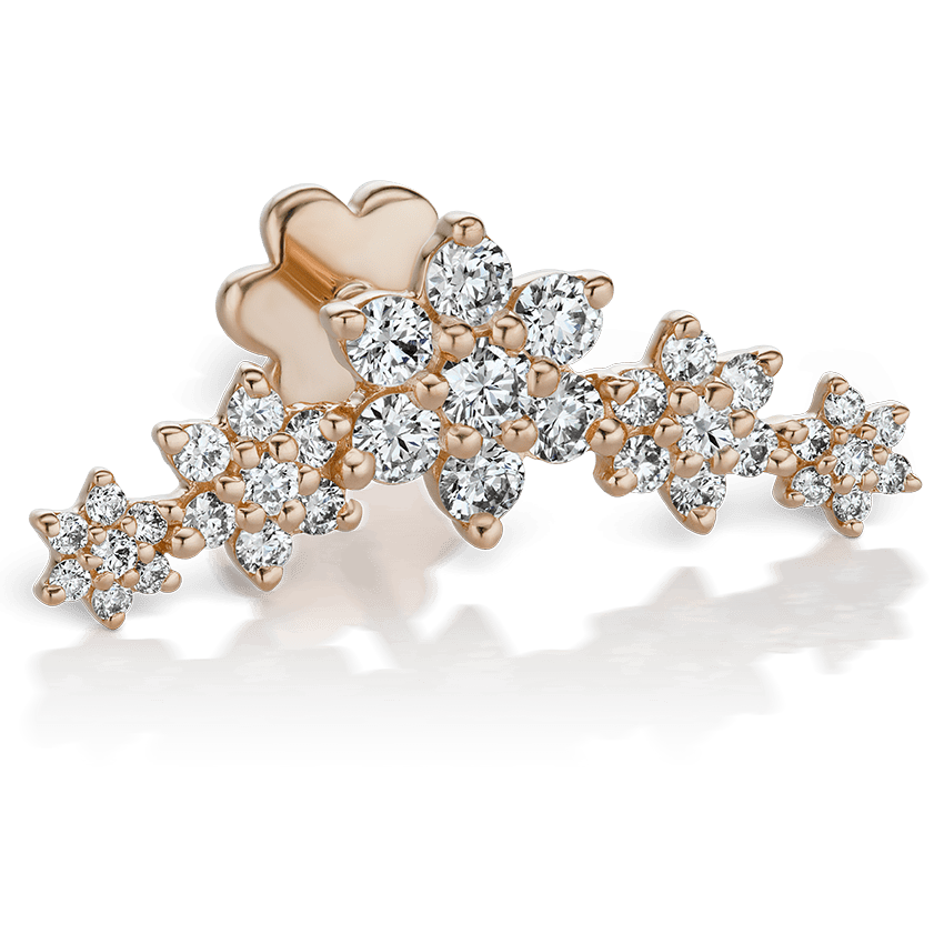 Five Flower Garland Diamond Threaded Stud Earring Rose Gold