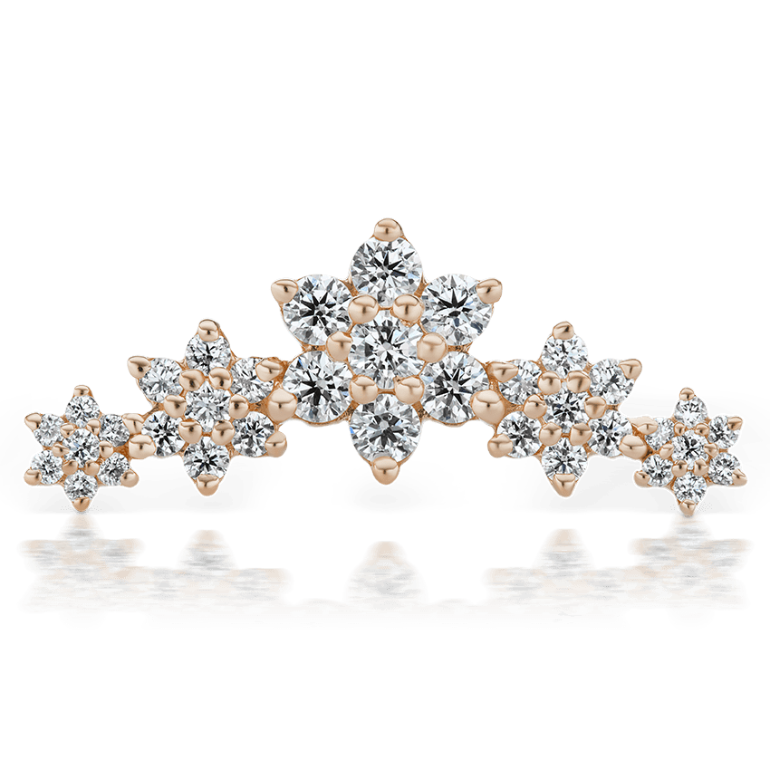 Five Flower Garland Diamond Threaded Stud Earring Rose Gold