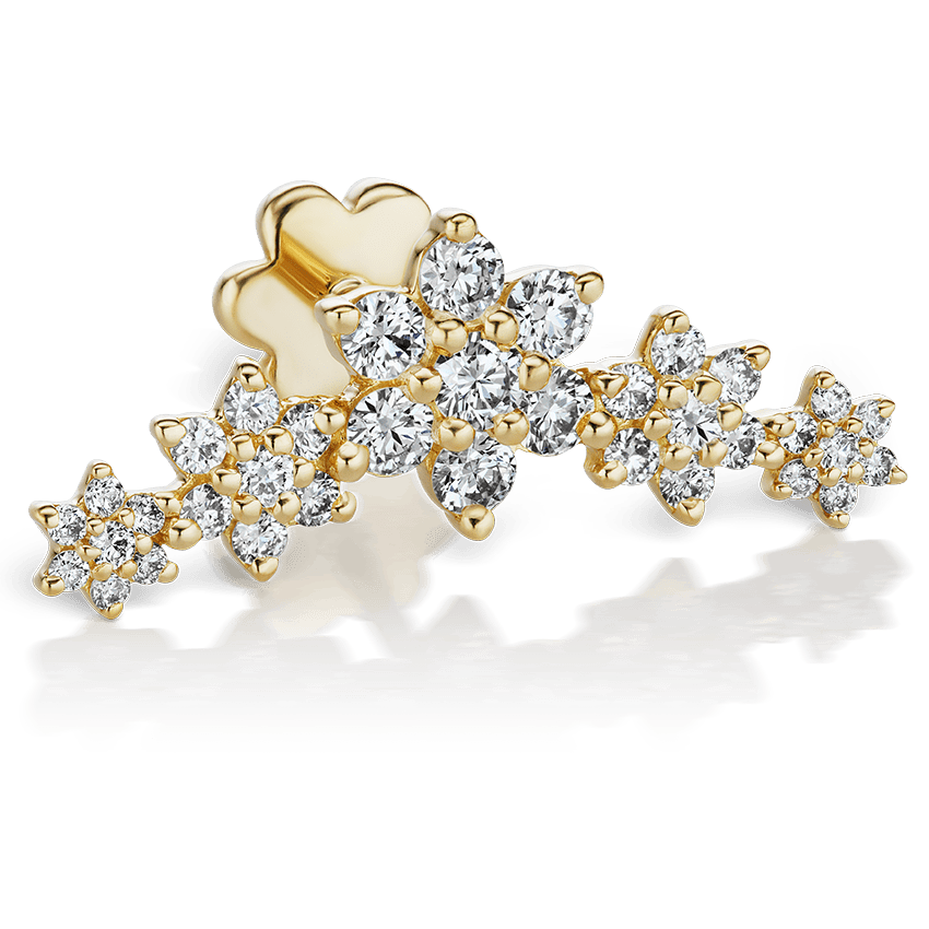 Five Flower Garland Diamond Threaded Stud Earring Yellow Gold