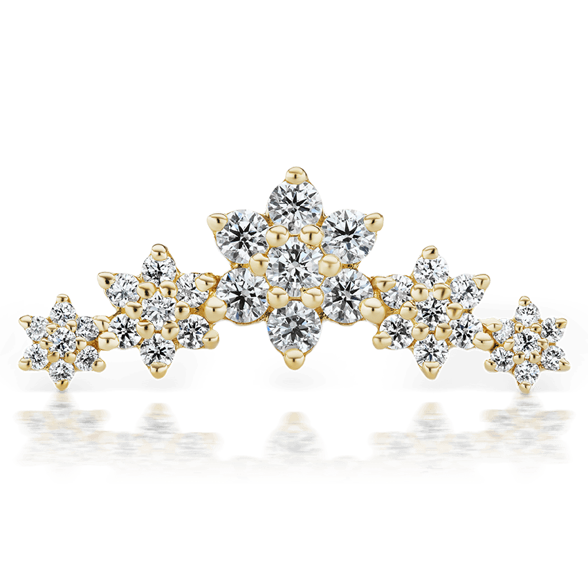 Five Flower Garland Diamond Threaded Stud Earring Yellow Gold