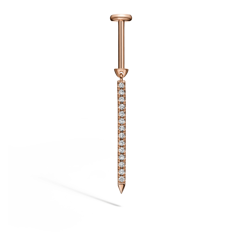 Diamond Eternity Bar Charm Threaded Stud Earring Rose Gold 18mm
