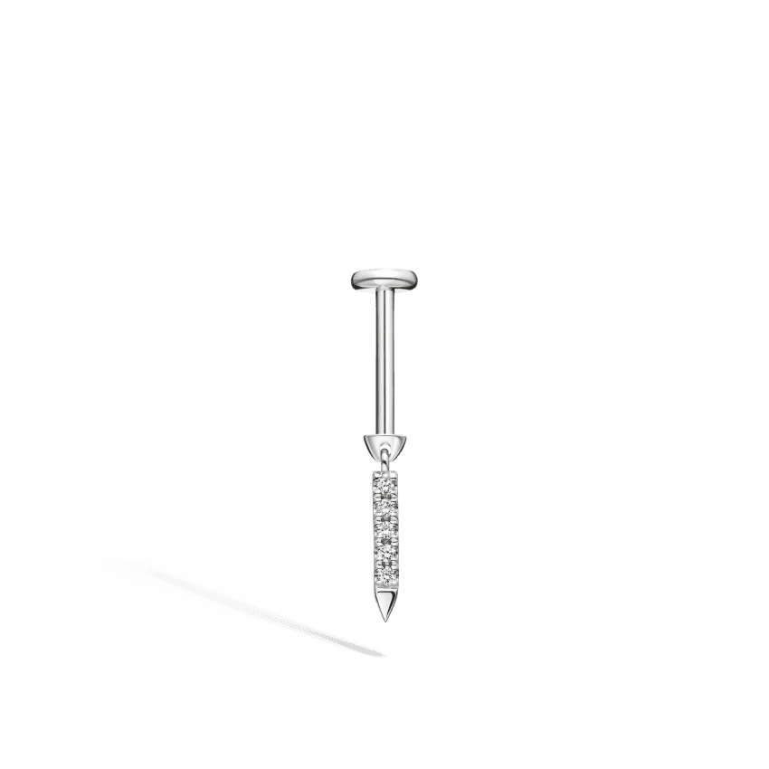 Diamond Eternity Bar Charm Threaded Stud Earring White Gold 7mm