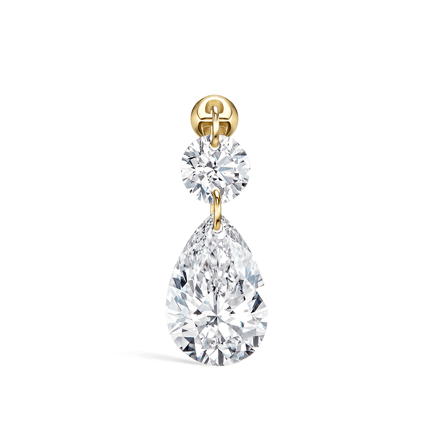 Floating Double Diamond Threaded Charm Earring Yellow Gold 3mm / 7.5mm