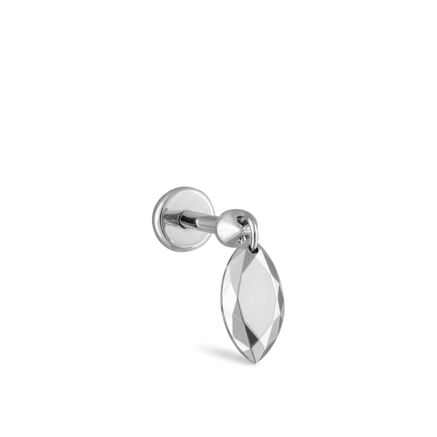 Faceted Gold Marquise Threaded Charm Earring White Gold 6.5mm