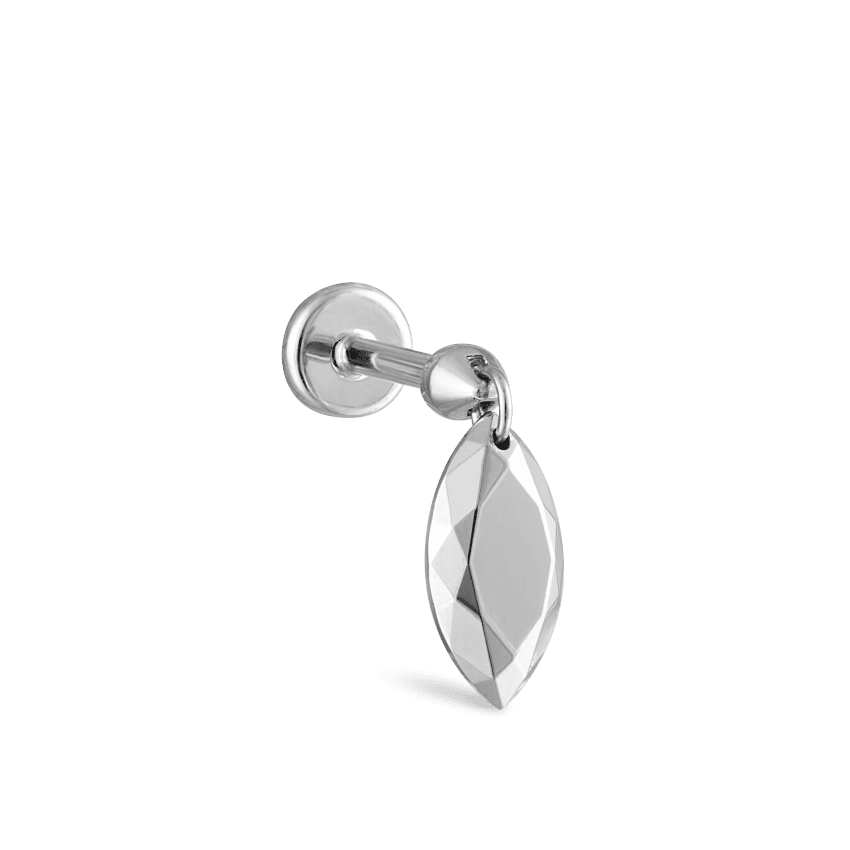 Faceted Gold Marquise Threaded Charm Earring White Gold 7.5mm