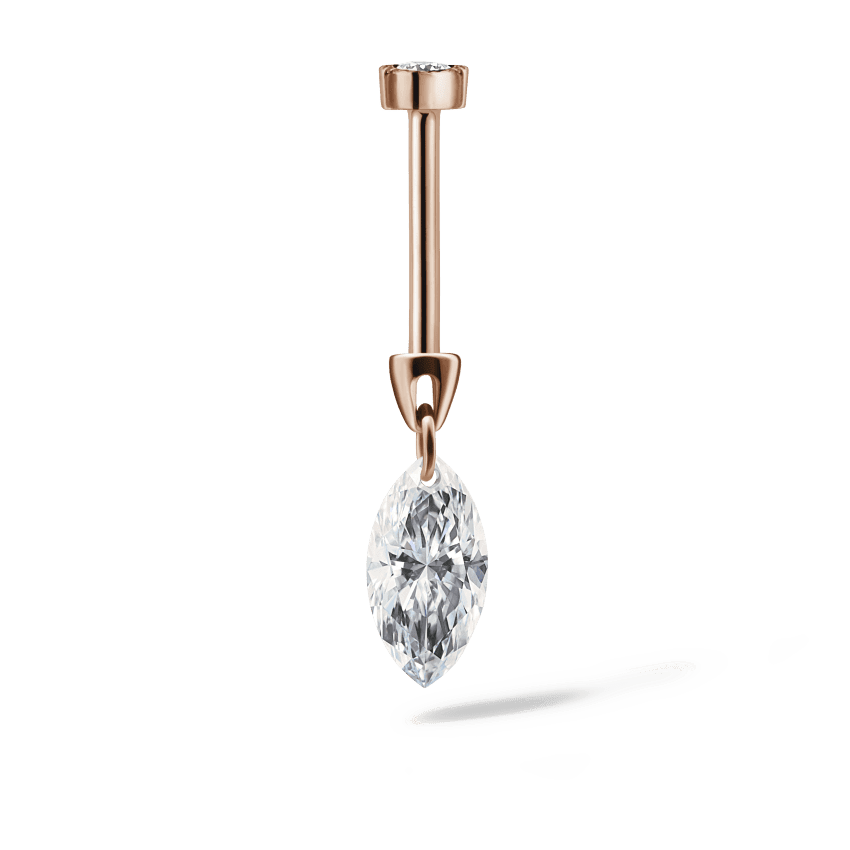 Floating Marquise Diamond Charm Threaded Stud Earring Rose Gold 7mm