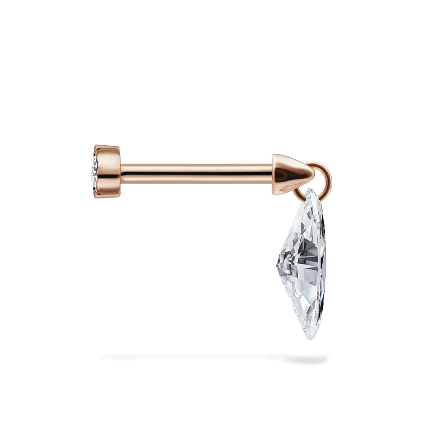 Floating Marquise Diamond Charm Threaded Stud Earring Rose Gold 7mm