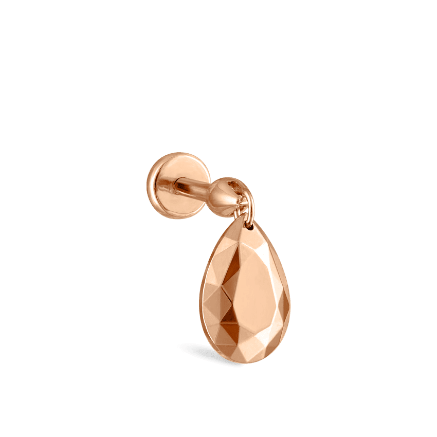 Faceted Gold Pear Threaded Charm Earring Rose Gold 7.5mm