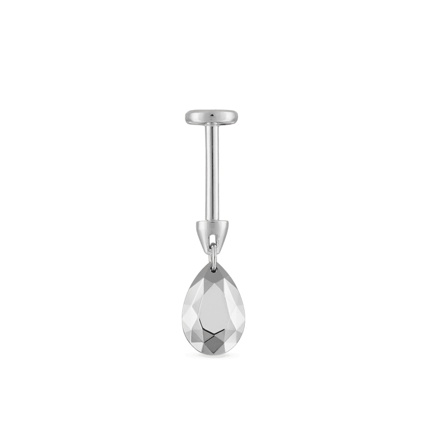 Faceted Gold Pear Threaded Charm Earring White Gold 6.5mm