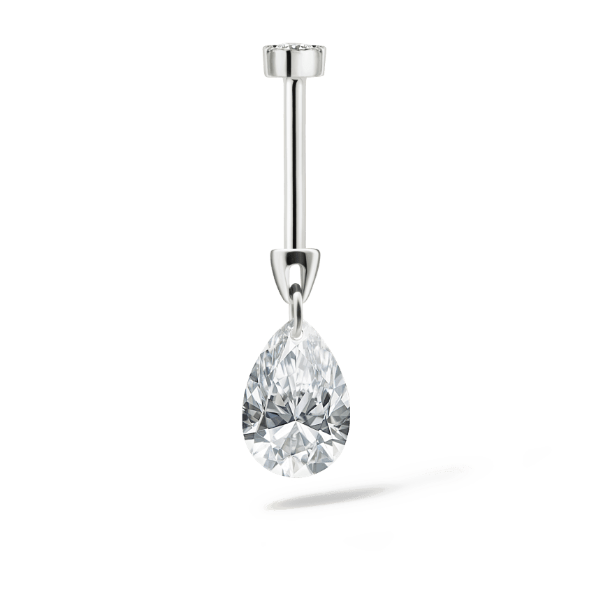Floating Pear Diamond Charm Threaded Stud Earring White Gold 6mm