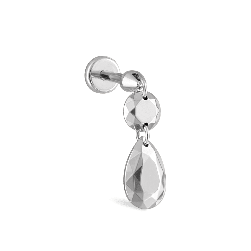 Double Faceted Gold Threaded Charm Stud Earring White Gold 3.6mm / 6.5mm