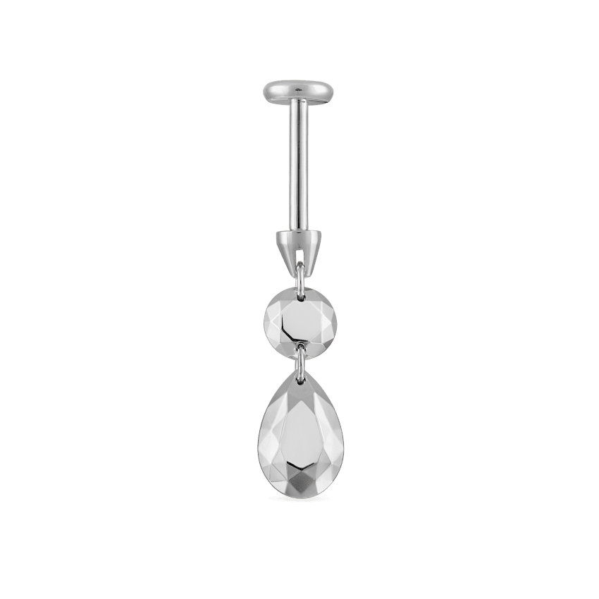 Double Faceted Gold Threaded Charm Stud Earring White Gold 3.6mm / 6.5mm