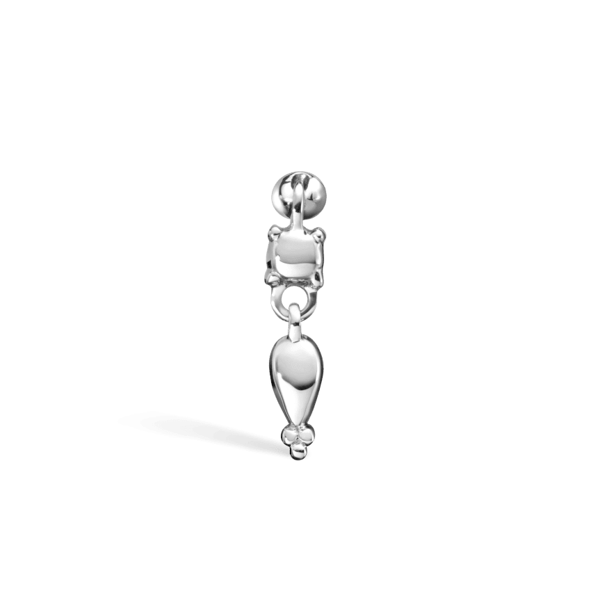 Single Tassel Threaded Charm Earring White Gold