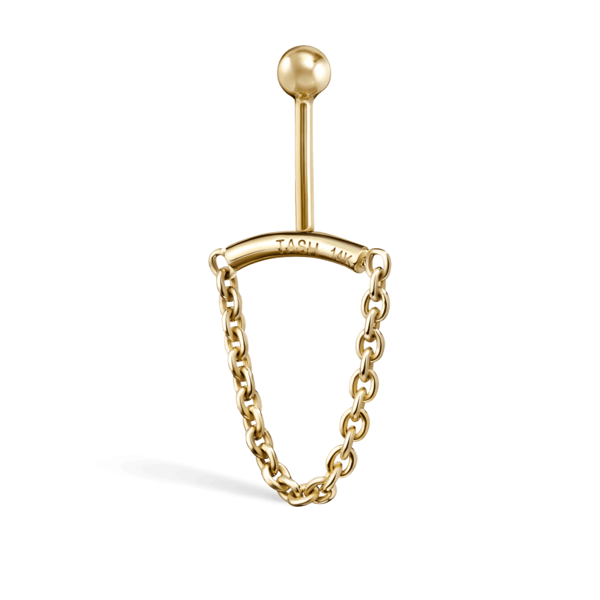 Single Chain Drape Yellow Gold Vertical