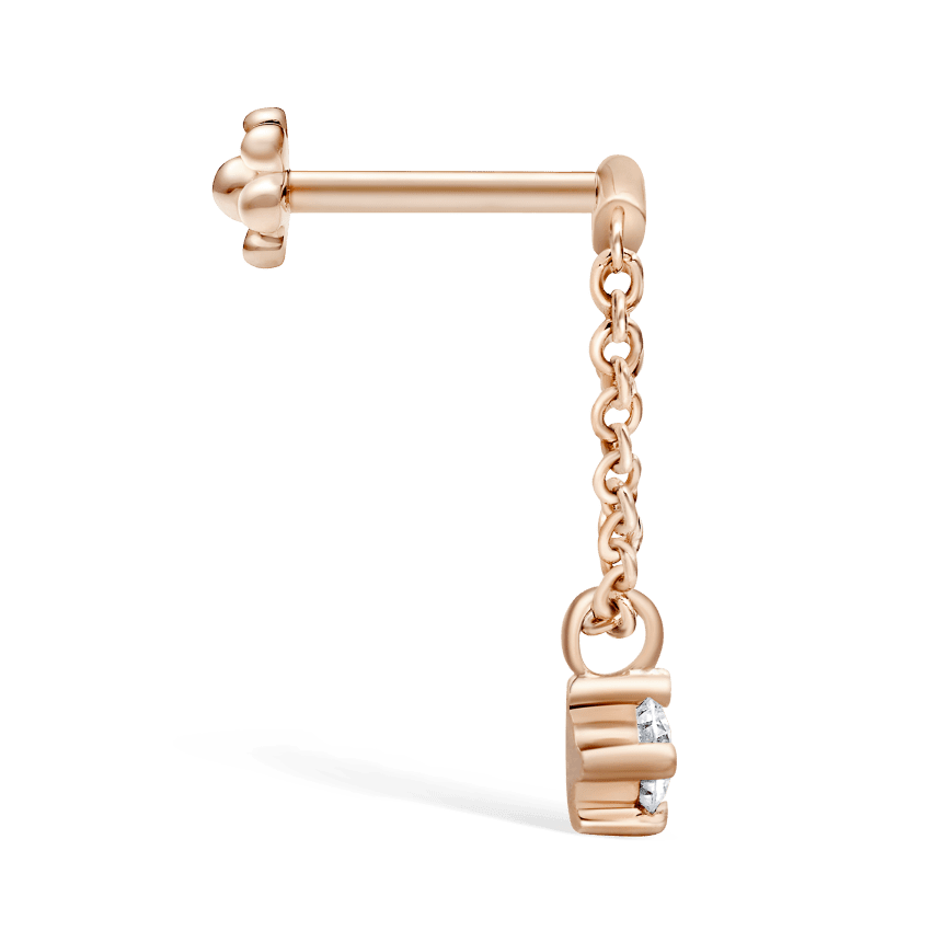 Prong Set Diamond Drape Threaded Stud Earring Rose Gold 2mm Horizontal