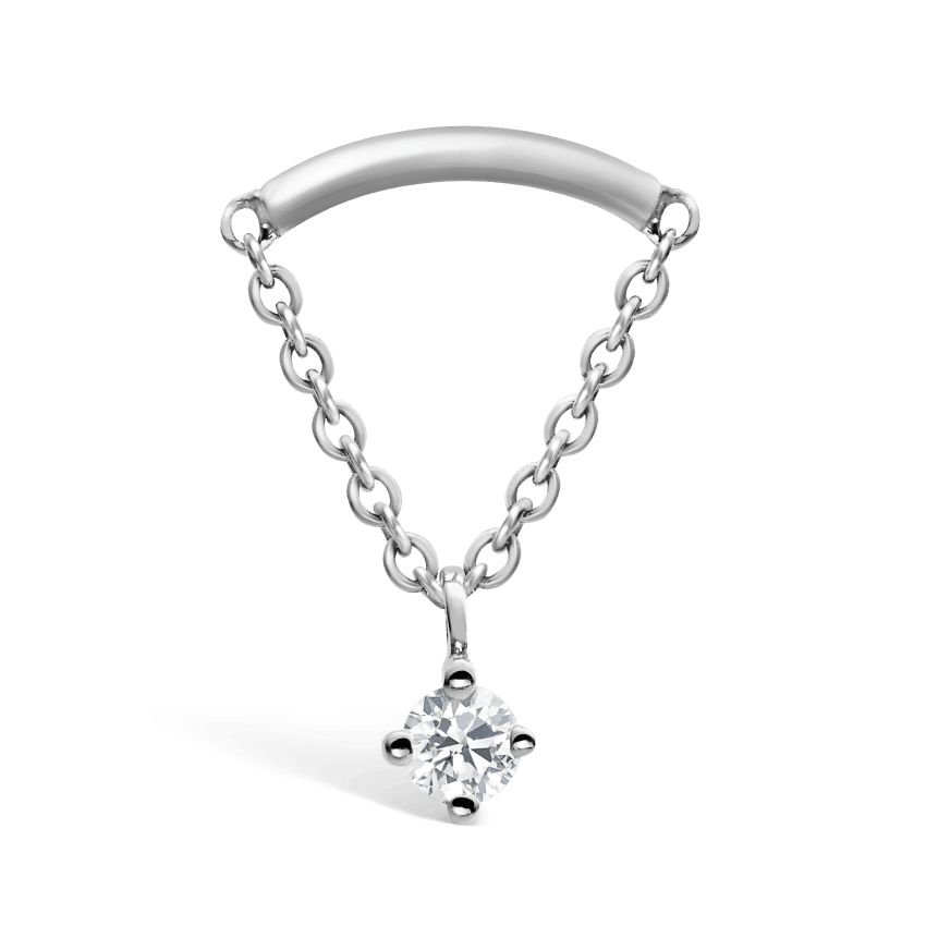 Prong Set Diamond Drape Threaded Stud Earring White Gold 2mm Horizontal