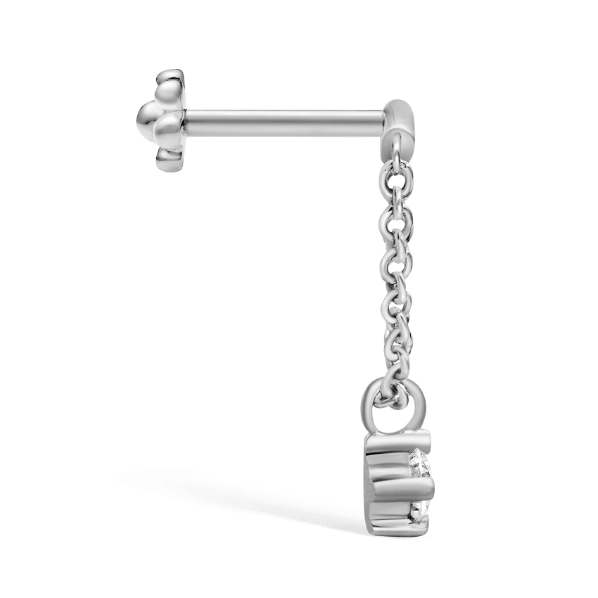Prong Set Diamond Drape Threaded Stud Earring White Gold 2mm Horizontal