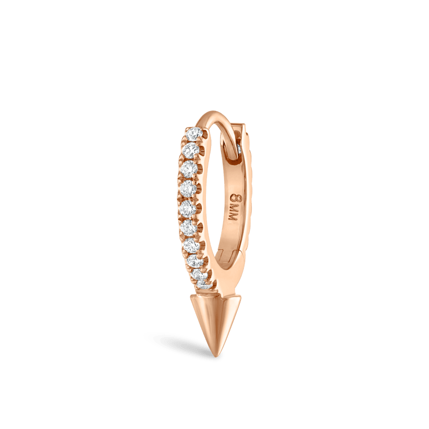Single Short Spike Diamond Eternity Hoop Earring Rose Gold 8mm
