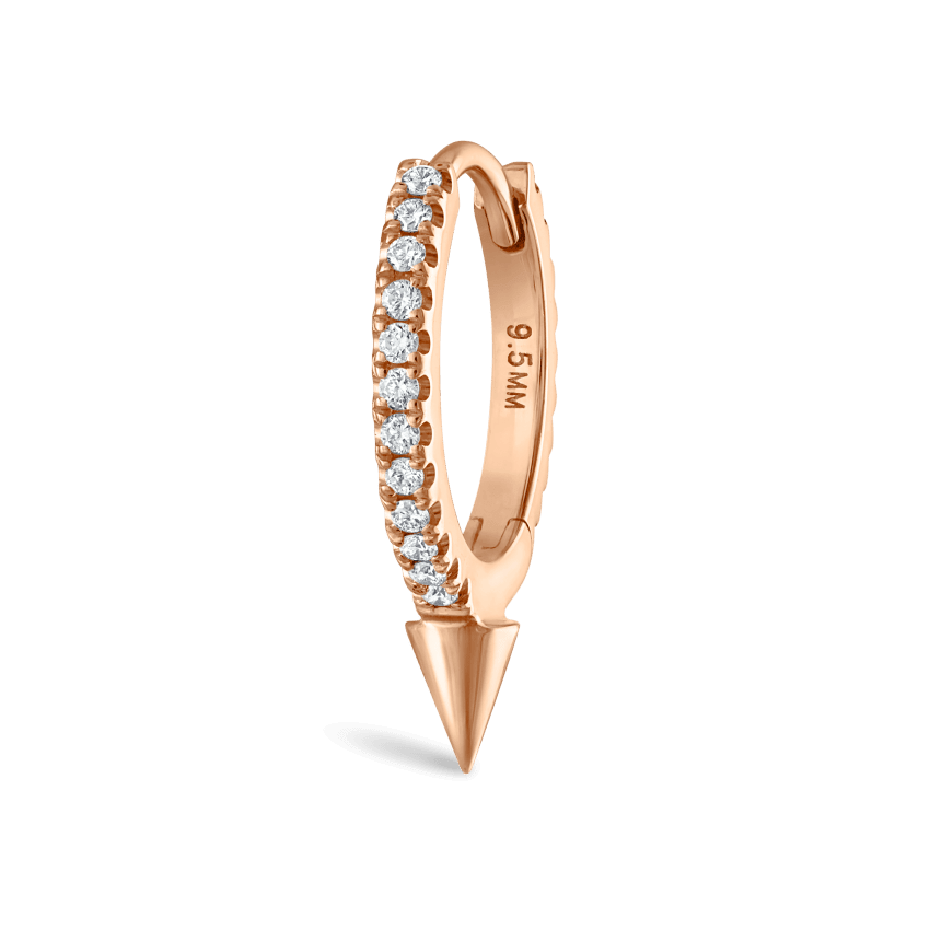 Single Short Spike Diamond Eternity Hoop Earring Rose Gold 9.5mm