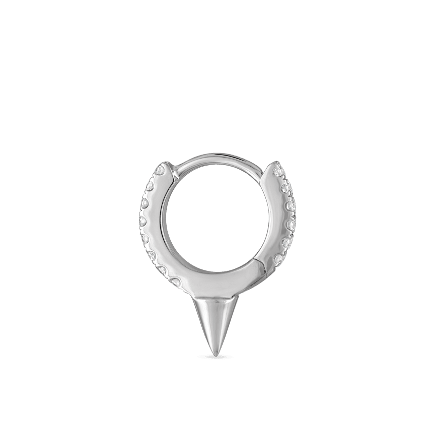 Single Short Spike Diamond Eternity Hoop Earring White Gold 6.5mm