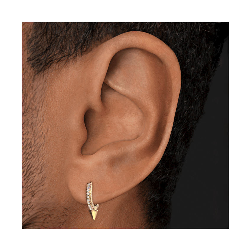 Single Short Spike Diamond Eternity Hoop Earring Yellow Gold 8mm