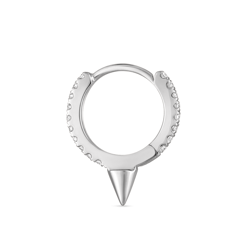 Single Short Spike Diamond Eternity Hoop Earring White Gold 8mm