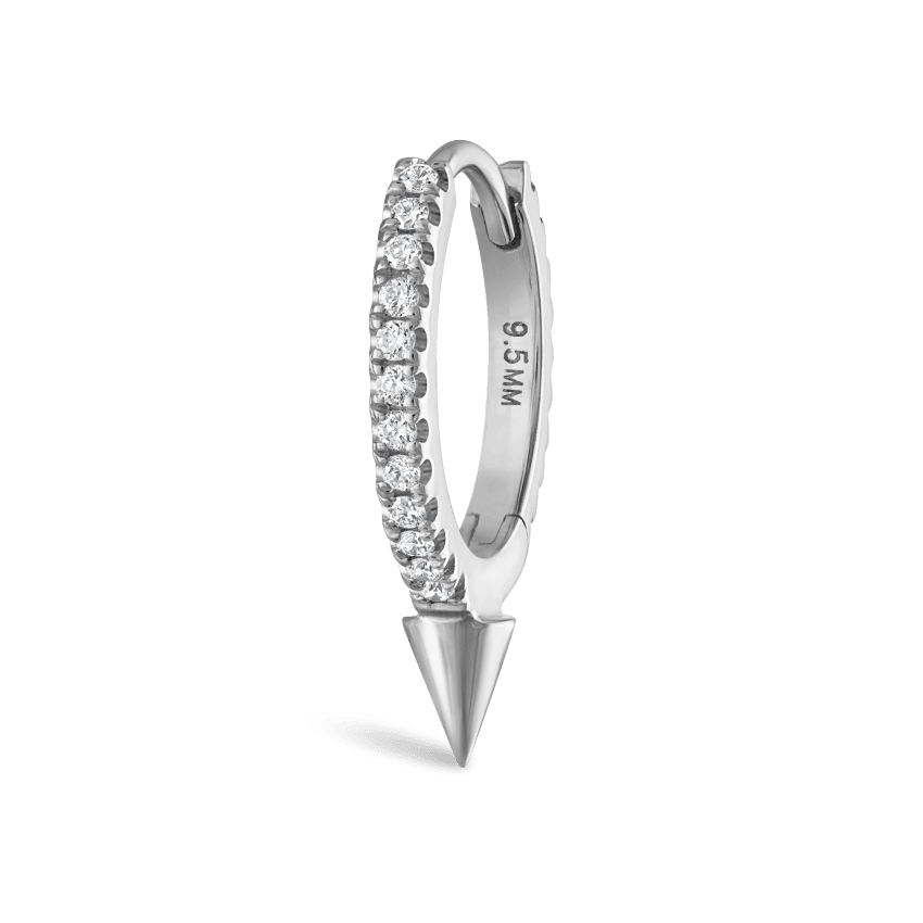 Single Short Spike Diamond Eternity Hoop Earring White Gold 9.5mm