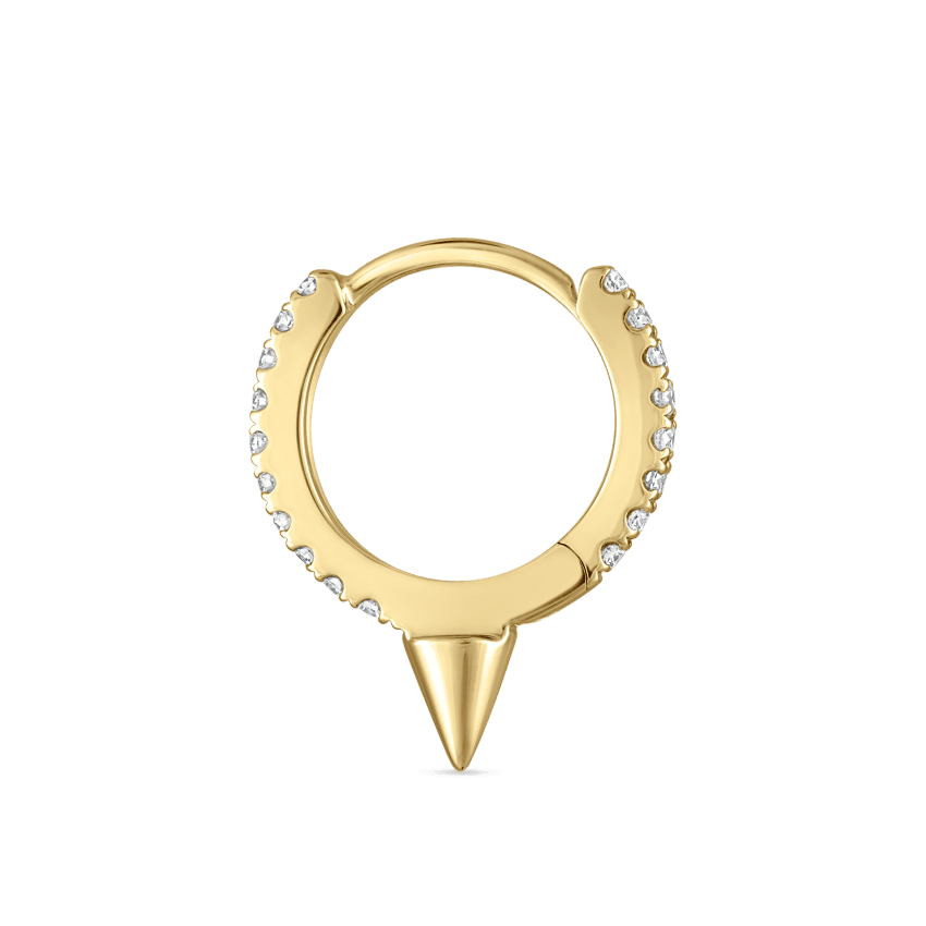 Single Short Spike Diamond Eternity Hoop Earring Yellow Gold 8mm