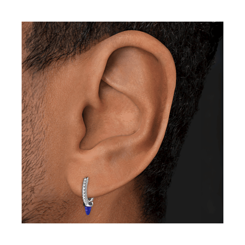 Lapis Single Short Spike Diamond Eternity Hoop Earring White Gold 8mm