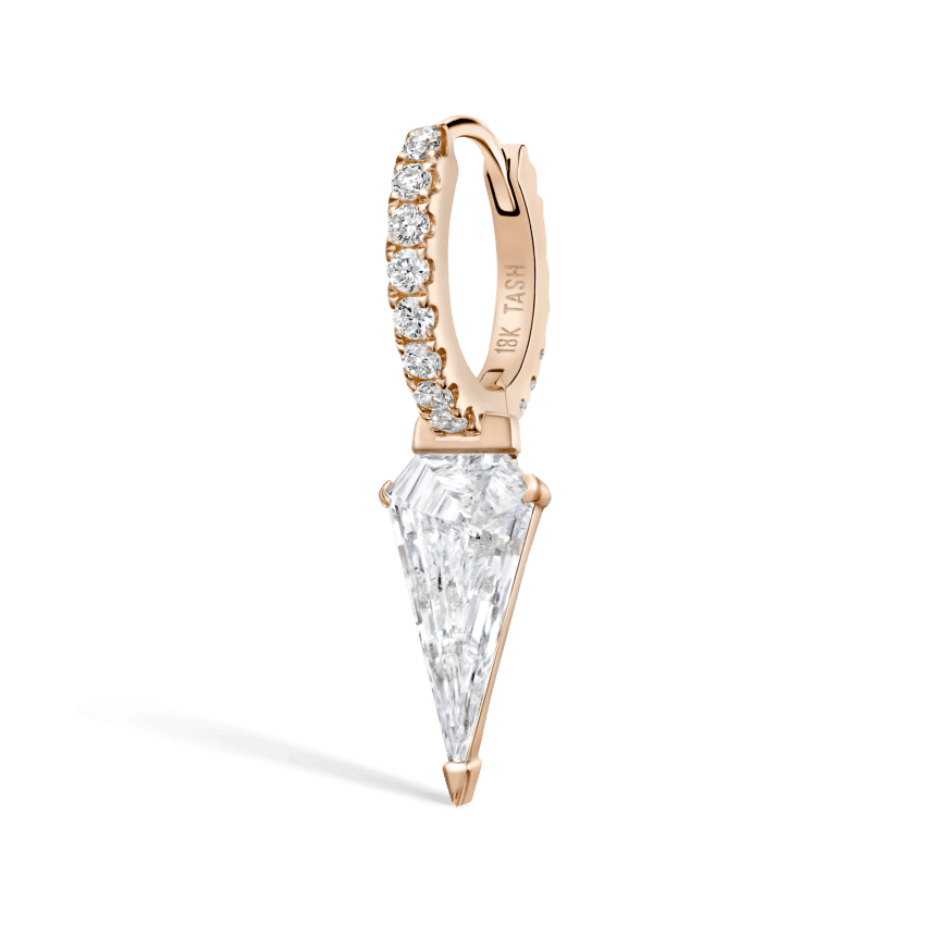 Silhouette Diamond Long Spike Eternity Hoop Earring Rose Gold 6.5mm