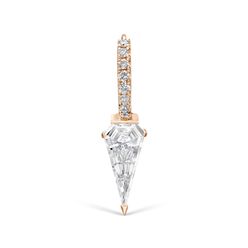 Silhouette Diamond Long Spike Eternity Hoop Earring Rose Gold 6.5mm