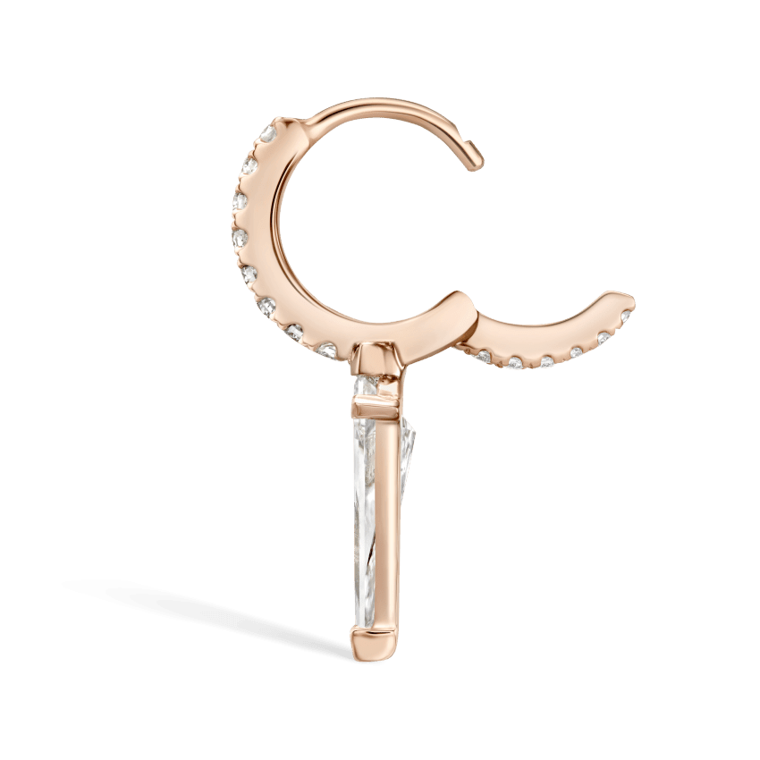 Silhouette Diamond Long Spike Eternity Hoop Earring Rose Gold 6.5mm
