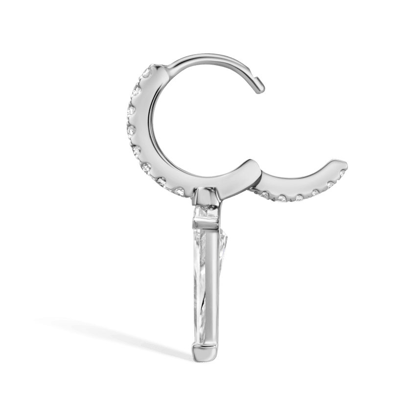 Silhouette Diamond Long Spike Eternity Hoop Earring White Gold 6.5mm